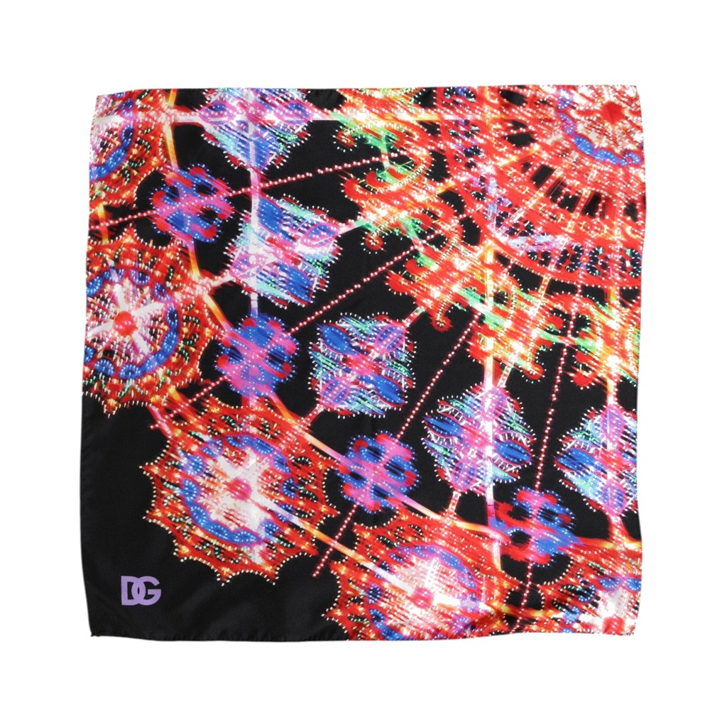 Dolce & Gabbana Black Multicolor Print Square Foulard Scarf for Men