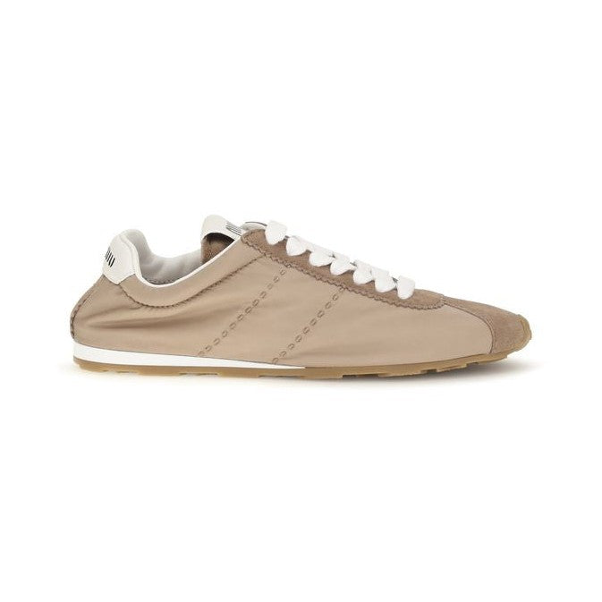 Miu Miu Beige Calf Leather Bos Taurus Low Top Sneakers for Women