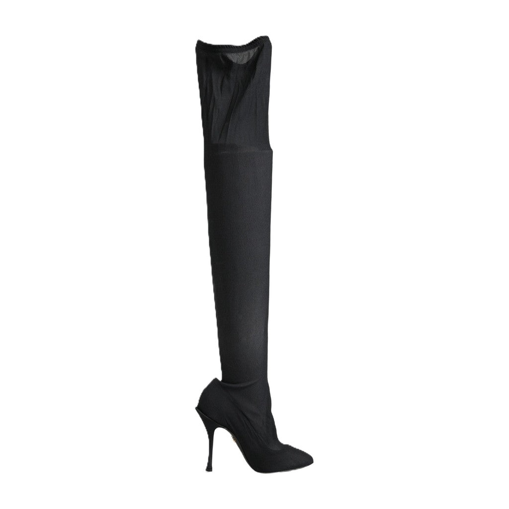 Dolce & Gabbana Black Stretch Socks Knee High Boots Shoes for Women