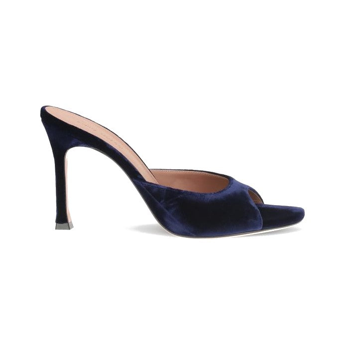 Amina Muaddi Blue Velvet Stiletto Heel Sandals for Women