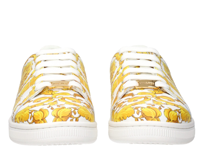 Yellow floral-patterned sneakers on a white background at Zachava.com